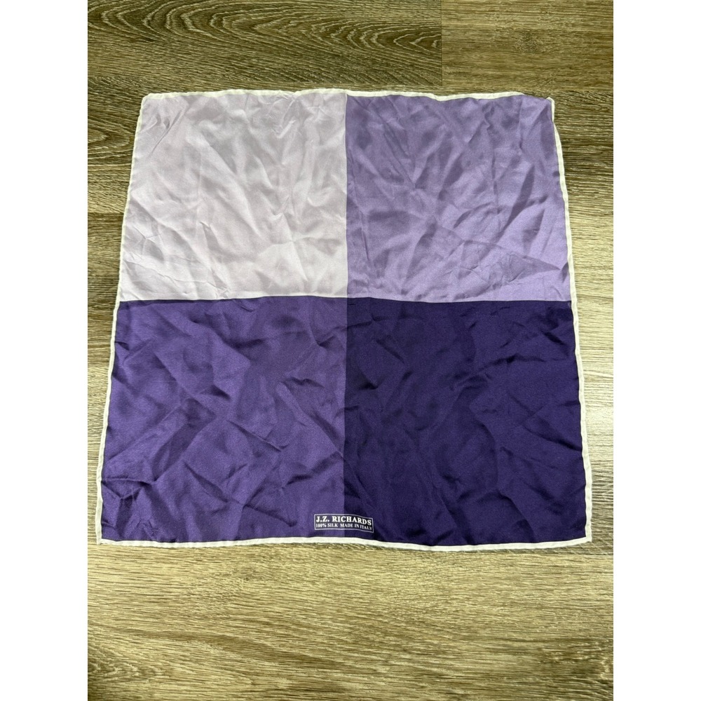 JZ Richards Mens Purple Silk Color Block Pocket Square Hand Made in Italy 16.5in